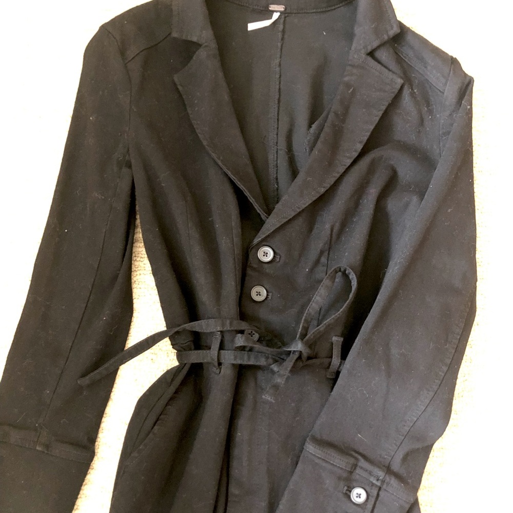 Free People Black Long Sleeve Belted Jumpsuit denim stretchy